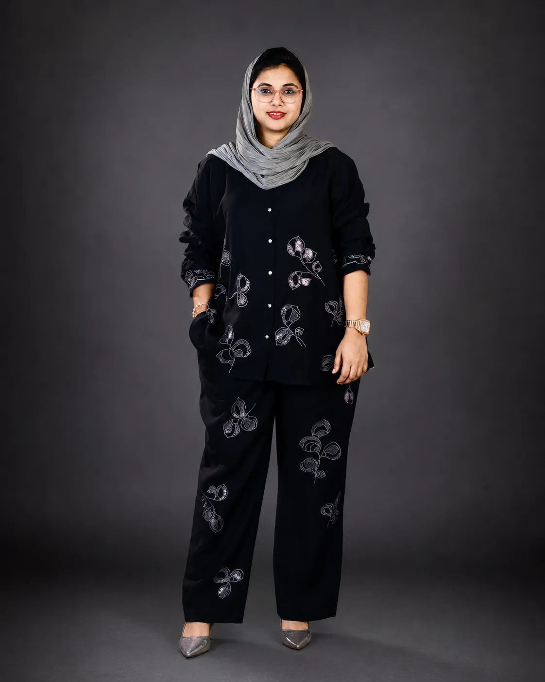 Noir Silver Bloom Co-ord Set